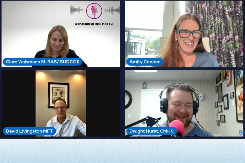 Screengrab of Waismann Method podcast hosts: Future of Recovery: Predicting and Preparing for New Challenges in Mental Health