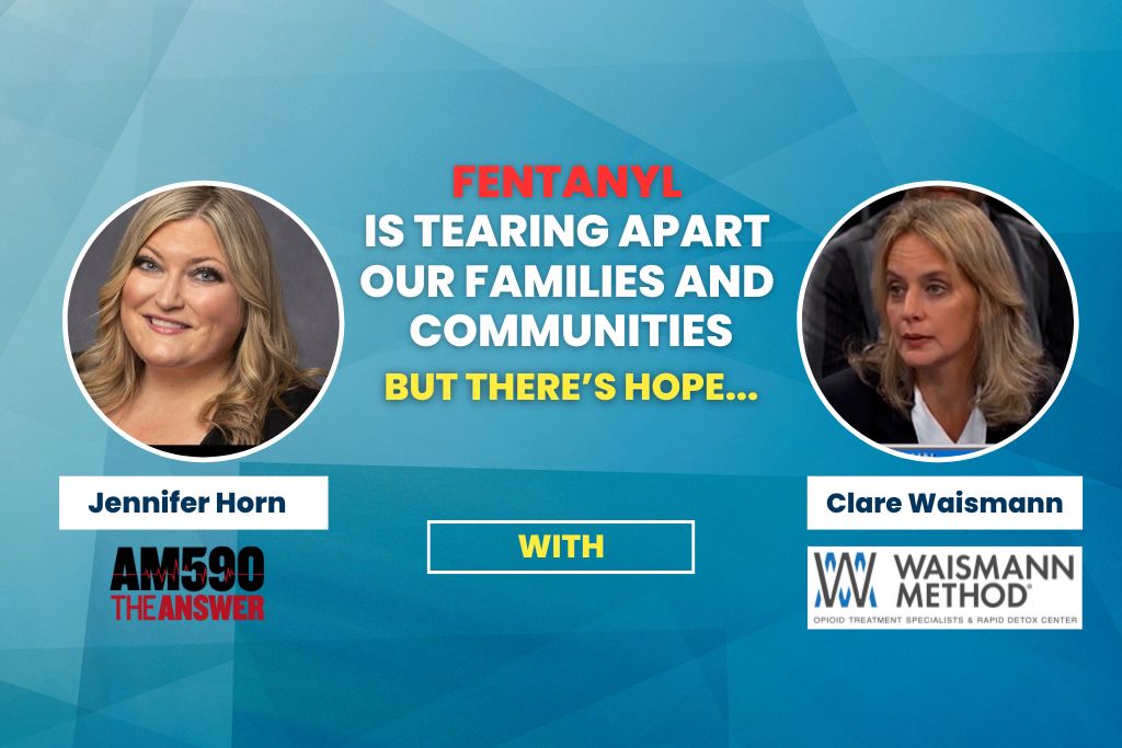 Photo of Clare Waismann, founder of the Waismann Method and Jennifer Horn of the Morning Answer on AM 870. Special pre-presidential debate segment discussing the critical impact of fentanyl on society.